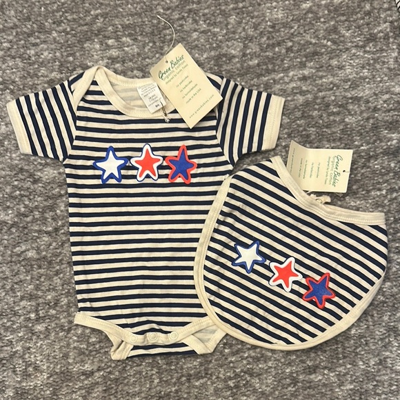 green babies Other - NWT Green Babies navy Striped Onesie and Bib Set with red white & blue Stars 6m